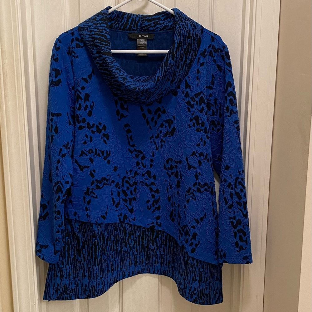 Ali Miles Womens Top Long Sleeve Cowl Neck Pullover Animal Mixed Print Textured
